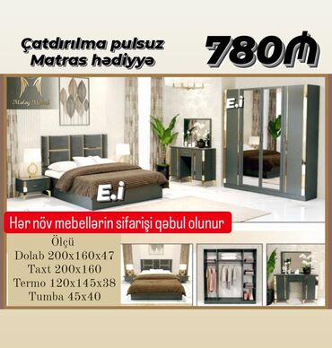 çarpayı kredit: *Yataq Dəsti 780Azn💥* 🎁Matras hədiyyə ✔️Rəng seçimi var *✔️Şəhər