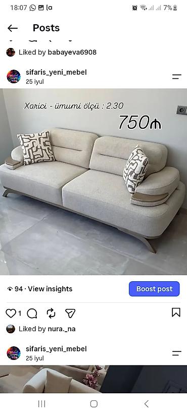 Mebel kateqoriyası: 2 nəfərlik yumşaq divan - Ümumi/xarici ölçü: 2.30