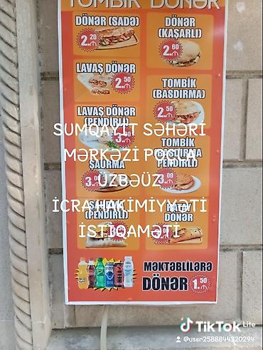 Dönər aparatları: Tombik Dönər – Valeh Usta Menyu: - Dönər (sadə) – 2.20 - Dönər — 2