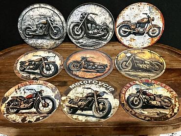 perde aksesuar: Retro motosiklet temalı dairəvi altlıqlar (koasterlər) – 9 ədəd dəst — 2