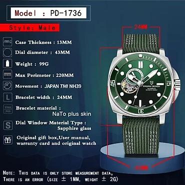 Ručni satovi: PAGANI DESIGN PD-1736 -Crna/Black- Seiko Automatic mehanizam Potpuno — 5