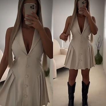 vecernji: Ženska mini haljina bez rukava sa reverima – model “blejzer” kroja — 4