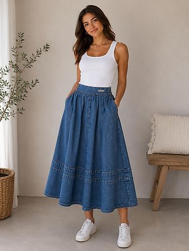 denim suknje: Džins suknja “Miami Beach” – A-kroja, srednje dužine, od čvrstog denim — 4