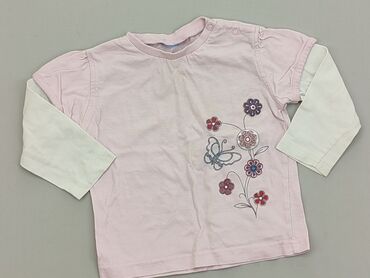 różowa bluzka z długim rękawem: Bluzka, 9-12 m, stan - Dobry