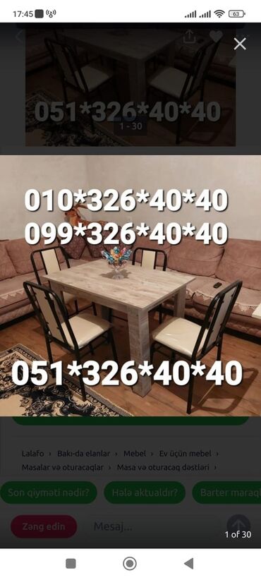 Masa və oturacaq dəstləri: Qonaq otağı üçün, Yeni, Açılan, Dördbucaq masa, 4 stul -da lalafo.az — 12 Masa və oturacaq dəstləri: Qonaq otağı üçün, Yeni, Açılan, Dördbucaq masa, 4 stul — 12