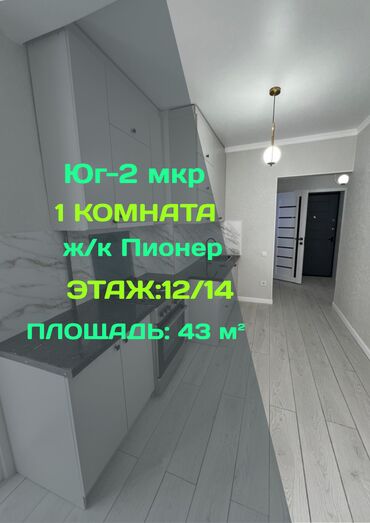 квартира бишкек одно комнатный: 1 комната, 43 м², Элитка, 12 этаж, Евроремонт
