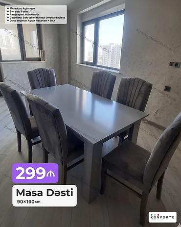 Məhsul: Masa Dəsti - Ölçü: 90×160 sm - Stul sayı: 6 ədəd - lalafo.az -da Məhsul: Masa Dəsti - Ölçü: 90×160 sm - Stul sayı: 6 ədəd -