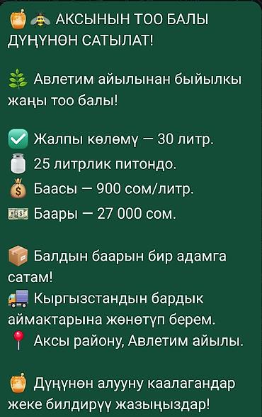 куплю продам мед: Горный мёд из села Авлетим (Аксы район) - Урожай текущего года. - — 1