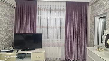perdler: Bənövşəyi rəngli zərif pərdə dəsti - Komplekt: qalın məxməri — 2