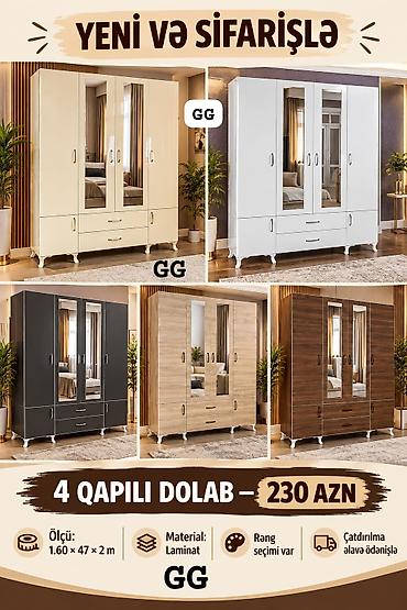 paltar skafı: 4 qapılı dolab – 230 AZN - Material: laminat - Ölçü: 1.60 × 47 × 2 m — 1