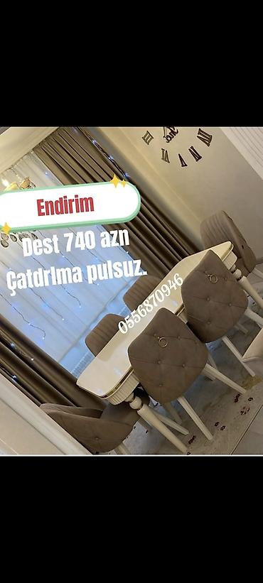 ders masa: Qonaq otağı üçün, Yeni, Açılmayan, Dördbucaq masa, 6 stul — 6