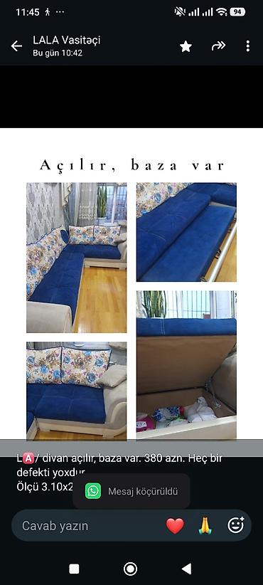 L🅰/ divan açılır, baza var. 380 azn. Heç bir defekti yoxdur Ölçü