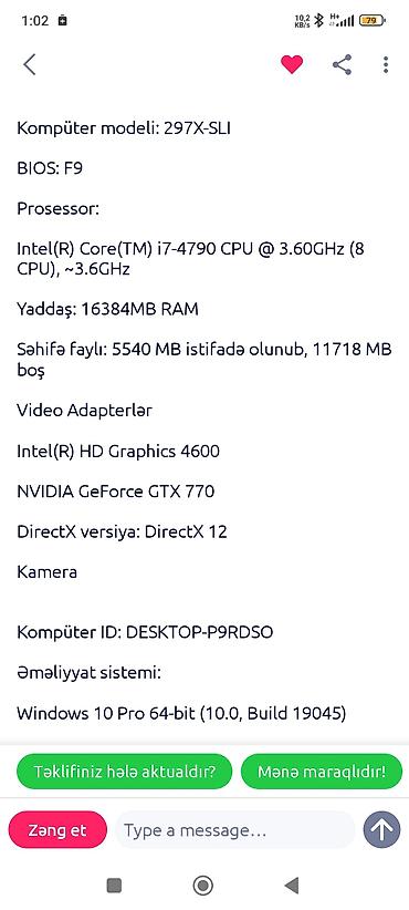 Настольные ПК и рабочие станции: Salam 400 azn satilir, intel core i7 4 cu nesil, 16 ram sdd var — 5