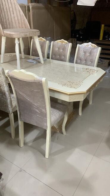 taxta stul stol: Для гостиной, Новый, Нераскладной, Прямоугольный стол, 6 стульев, Азербайджан