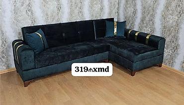 kukna mebli: Künc divan – zərif tünd yaşıl/qartal qara tonlarda, məxməri toxumalı — 1