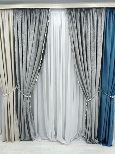 Шторы и занавески: Комплект штор, Велюр, С тюлем в комплекте, Готовое изделие, Для зала — 14