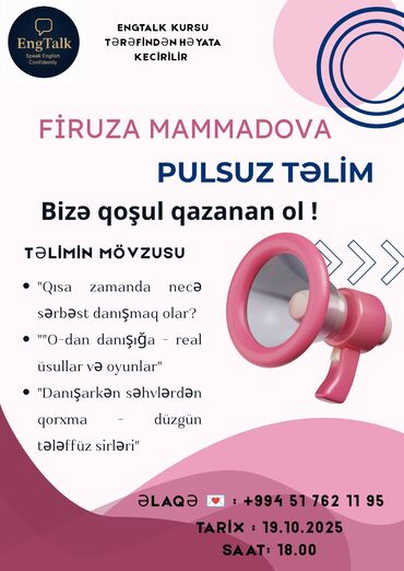 Digər kurslar: Xarici dil kursu, İngilis dili, Böyüklər üçün, Danışıq klubu