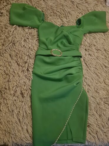 haljine od americkog satena: S (EU 36), bоја - Zelena, Večernji, maturski, Drugi tip rukava
