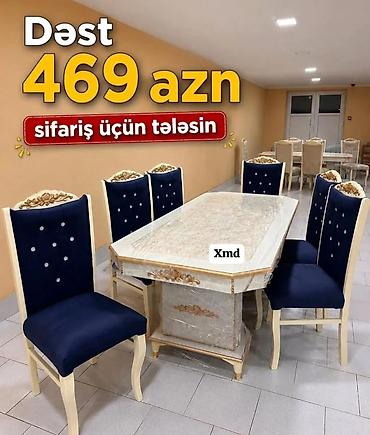domax mebel: Yemək otağı dəsti – masa və 6 stul - Klassik üslubda zərif dizayn — 1