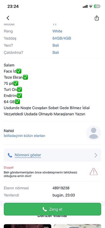 iphone 6 gəncə: IPhone 11, 64 GB, Ağ, Face ID — 1