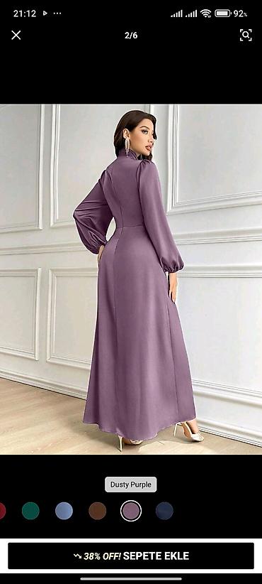 qar qız geyimi: Zərif axşam/gecə libası – Dusty Purple rəng - Uzun, axıcı ətəkli — 2