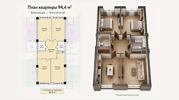 эмель жк: 3 комнаты, 94 м², Технопарк Элитка, 12 этаж, ПСО (под самоотделку) — 1