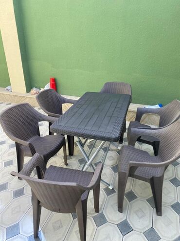Mebel: Balkon üçün, Qatlanan, Dördbucaq masa, 6 stul