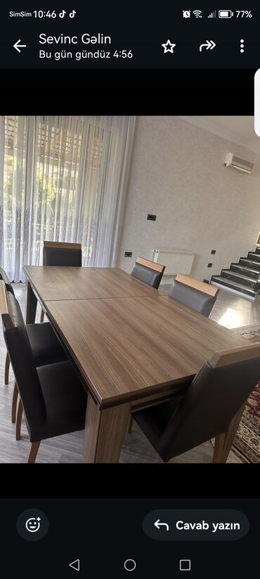 Masalar: Qonaq otağı üçün, İşlənmiş, Açılan, Kvadrat masa, 6 stul