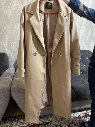 Пальто: Пальто, Классика, Осень-весна, Длинная модель, С поясом, 2XL (EU 44)