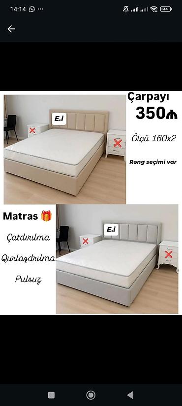 Çarpayılar: Çarpayı – 350₼ - Ölçü: 160×200 sm - Rəng seçimi var - Başlıqda — 1