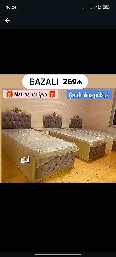 tek neferlik yataq bazali: Yeni, Təknəfərlik çarpayı, Bazalı, Matras ilə, Siyirməsiz — 1