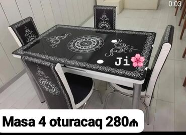 Masa və oturacaq dəstləri: Mətbəx üçün, Yeni, Açılan, Dördbucaq masa, 4 stul