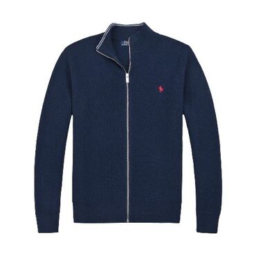 прокат народных костюмов: Мужская вязаная кофта на молнии Polo Ralph Lauren - Цвет: темно‑синий