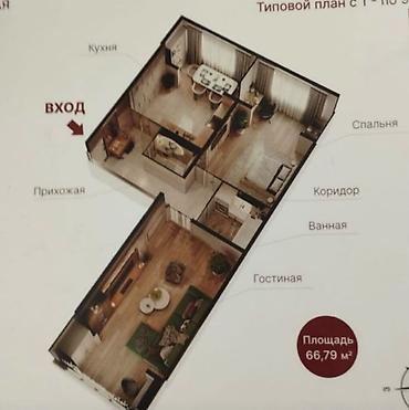2 6: 2 комнаты, 67 м², Тунгуч мкр Элитка, 5 этаж, ПСО (под самоотделку) — 2