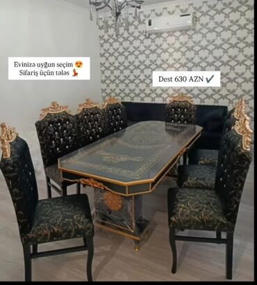 Masa və oturacaq dəstləri: Qonaq otağı üçün, Yeni, Açılmayan, Dördbucaq masa, 8 stul