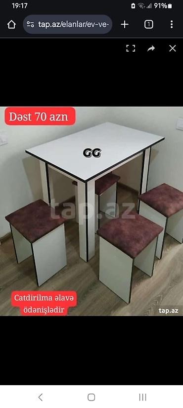 bağ stulu: Mətbəx üçün, Yeni, Açılmayan, Kvadrat masa, 4 stul — 5