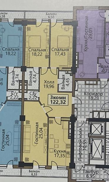 elif garden: 3 комнаты, 122 м², Орто-Сай с. Элитка, 7 этаж, ПСО (под самоотделку) — 2