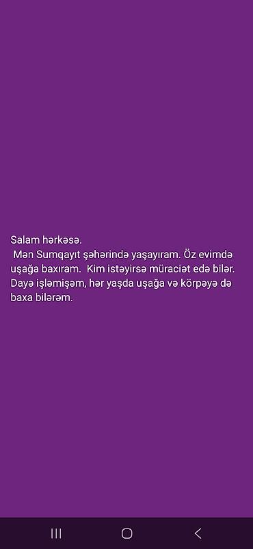 Dayələr: Uşağa baxım xidməti – Sumqayıt - Xidmət yeri: Sumqayıt şəhəri, öz — 1