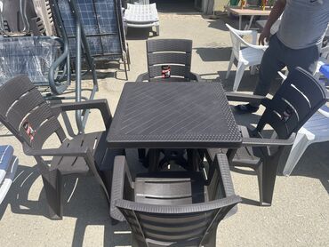bağ stol: Dördbucaq masa, 4 stul, Açılan, Stullar ilə, Plastik, Türkiyə