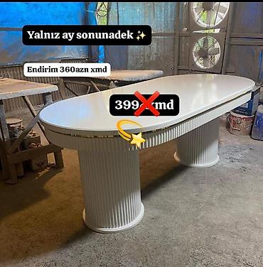 stuldan: Ağ rəngli oval masa - Dizayn: Oval üst səth, iki sütunvari dayaqla — 1
