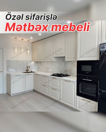 белый стол на кухню: Özəl sifarişlə mətbəx mebeli - Klassik üslubda, açıq krem rəngli