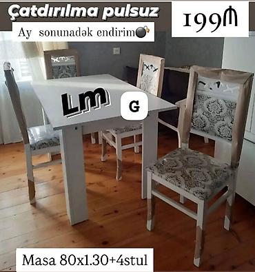 Ağ rəngdə yemək otağı dəsti: - 1 masa və 4 stul - Masanın ölçüsü: 80 x