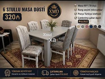 hinduşka əti qiyməti: 6 stullu masa dəsti - Masa ölçüsü: 90 × 170 sm - 6 ədəd yumşaq — 1
