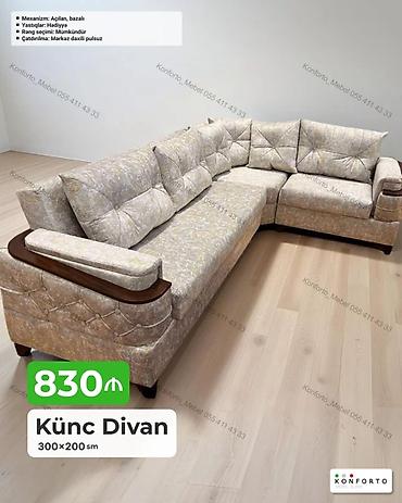 Диваны: Künc divan – 300×200 sm - Mexanizm: açılan, bazalı (yataq funksiyası — 1