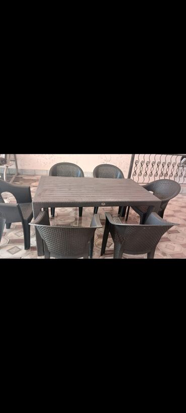 ucuz stol: Balkon üçün, İşlənmiş, Açılmayan, Dördbucaq masa, 6 stul