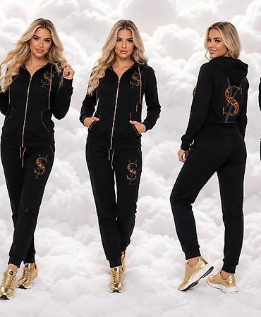 crni tech: Ženski komplet trenerke – crni, sa zip duksom i pantalonama - — 4