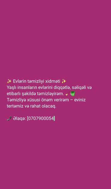Sifarişlə əl işləri: Təmizlik | Evlər | Ümumi təmizlik