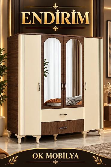 Dolablar: Yeni, 4 qapılı, Güzgülü, Qəhvəyi, Taxta, Açılan, Düz dolab — 3