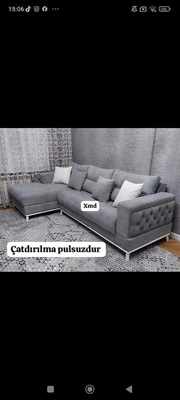 Ev üçün mebel: Künc divanı – müasir dizayn, boz rəng - L‑şəkilli künc yerləşimi — 1
