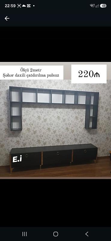TV stendi və asma rəf dəsti - Ölçü: 2 metr (üzərində göstərilib) -